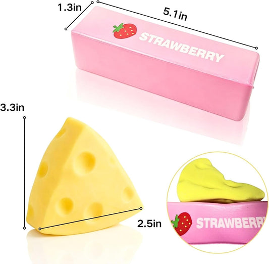 2Pcs Slow Rising Fidget Toys for Adults, Cheese Squeeze Toy Stress Balls, Pink Butter Office Desk Toy Birthday Party Gifts