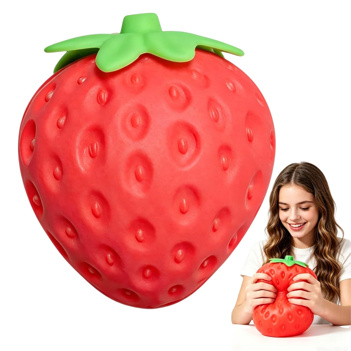 8in Giant Strawberry Squishy, Jumbo Big Cute Realistic Strawberry Stress Ball Soft Squishys Slow Rising Stress Ball for Anxiety Stress Party Favors (Giant Strawberry)