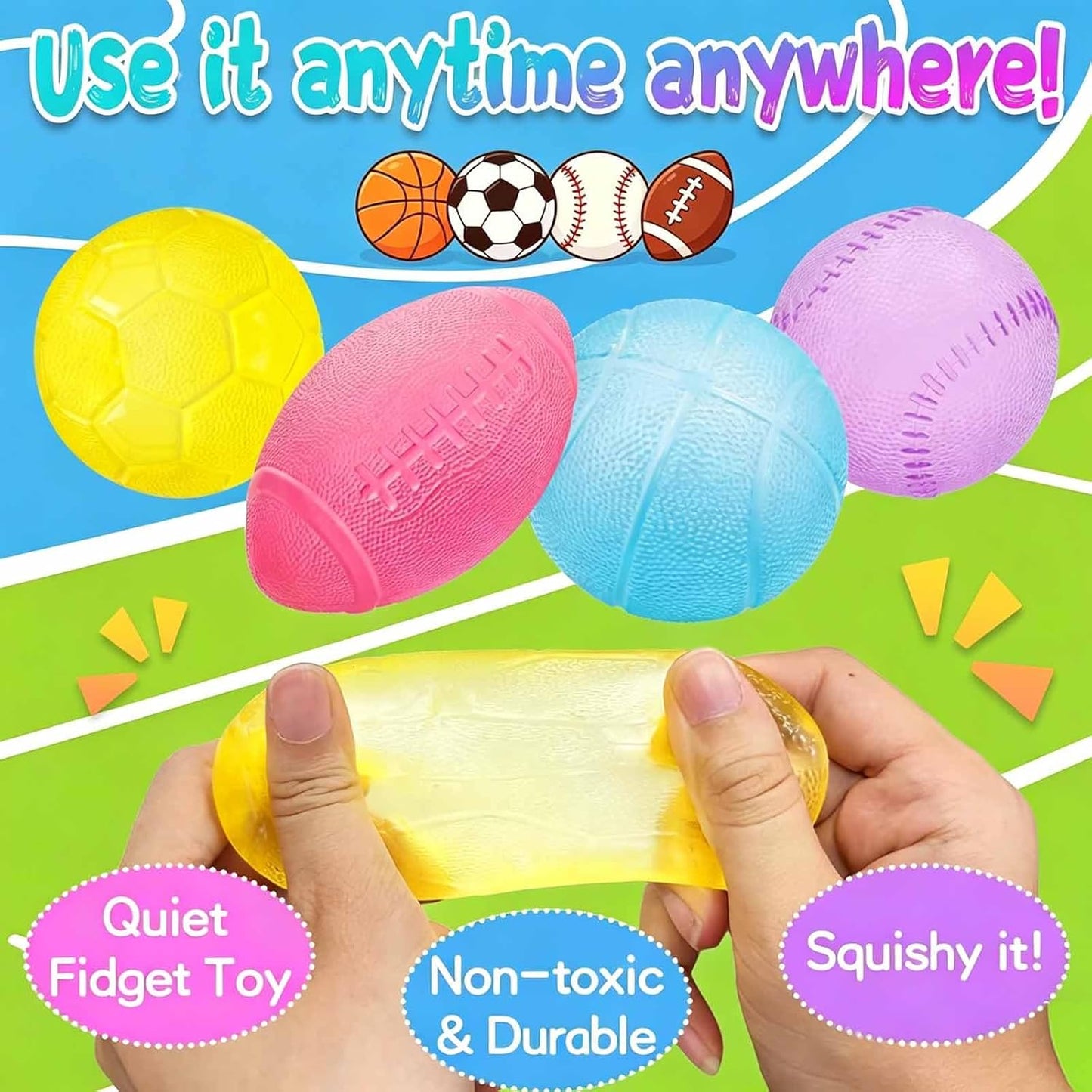 Stress Balls Fidget Toys for Adults - 4Pack Malt Sugar Squishies Fidget Toys, Slow Rise Gel Ball, Stretchy Squeeze Stress Relief Balls for Anxiety/Therapy/Classroom, Slow-Rise Sensory Toys Party Gifts