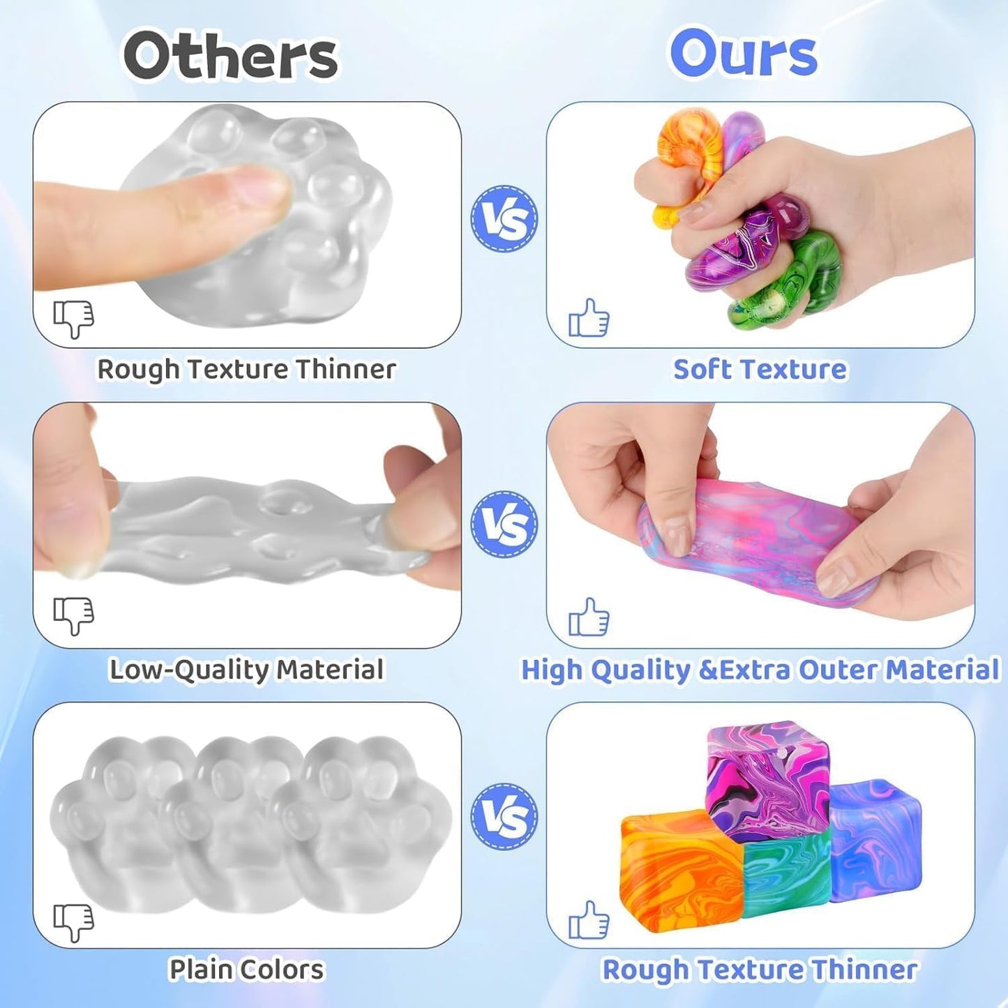 Squishy Cube Stress Balls, Fidget Squeeze, Sensory Hand Exercise for Anxiety Relief, 4 Pieces