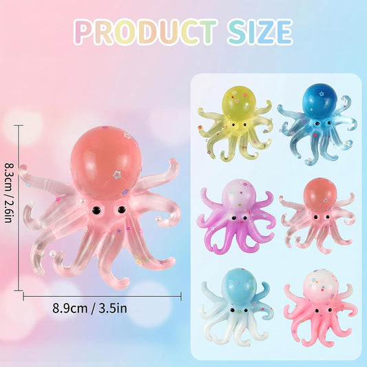 6 Pack Octopus Squishies, Slow Rising Squishies Octopu Stress Relief Stress Ball, Octopus Sugar Ball Sensory Toys for Teens and Adults, Squeeze Ball Set and Birthday Party Favors