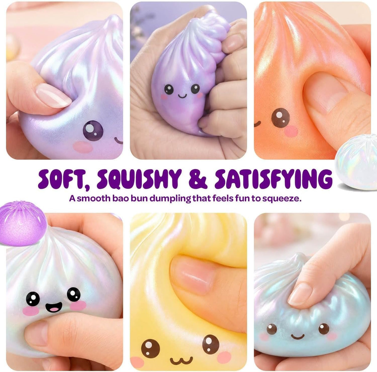 4PCS Dumpling Squishy Toy, Cute Stretchable Dumpling Squishy with Food Steaming Box