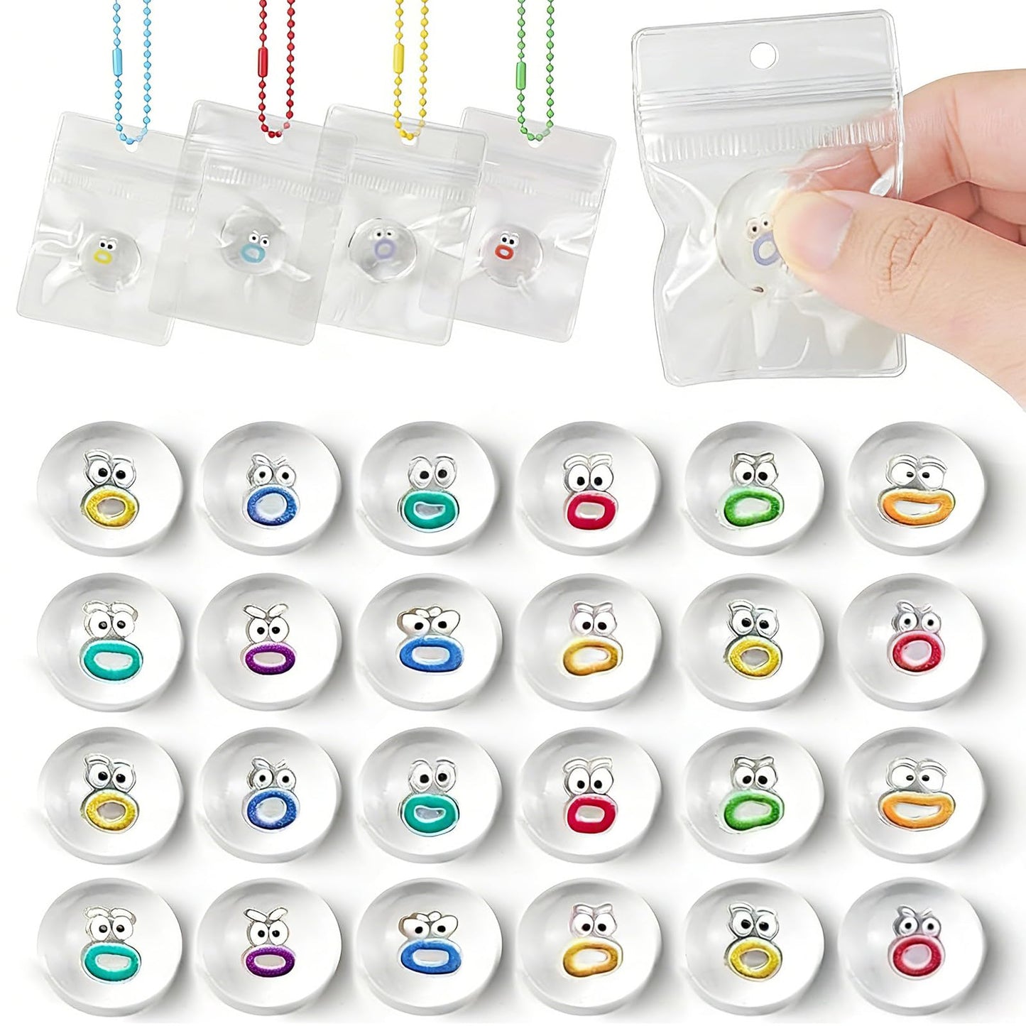 24 Packs Mini Squishies Expression Squishies Fidget Toys with 24 Keychains, Sticky Cute Mini Fidgets Squishies Toys Stress Reliever Toys, Pinata Fillers Easter Basket Stuffers Party Favors (Colorful)