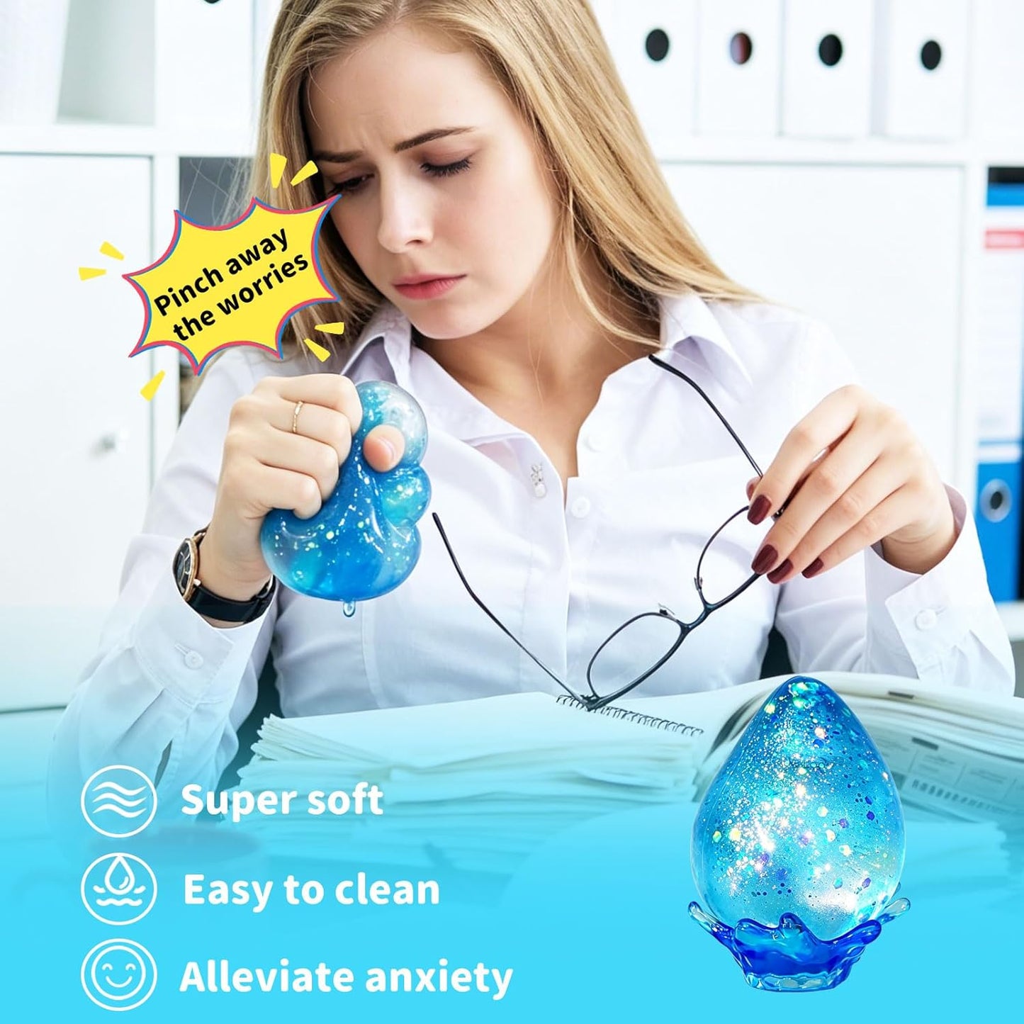 Water Drop Squishy, Raindrop Slow Rising Squeeze Toy Stress Ball Squishies Sensory Anxiety Relief Toys Gifts for Adult Kid