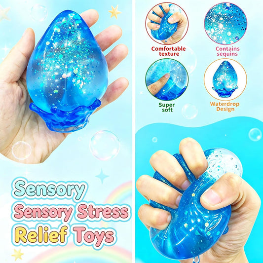 Water Drop Squishy, Raindrop Slow Rising Squeeze Toy Stress Ball Squishies Sensory Anxiety Relief Toys Gifts for Adult Kid
