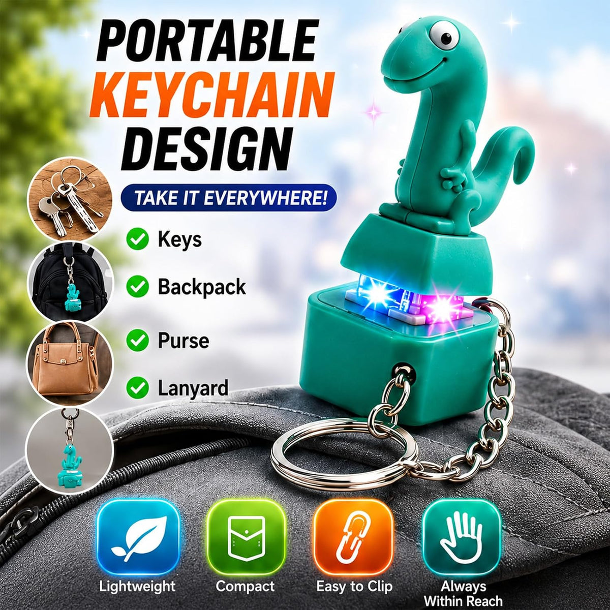 5PCS Lizard Fidget Keychain Clicker Toys, Rechargeable Lizard Button Keychain with Real Keyboard