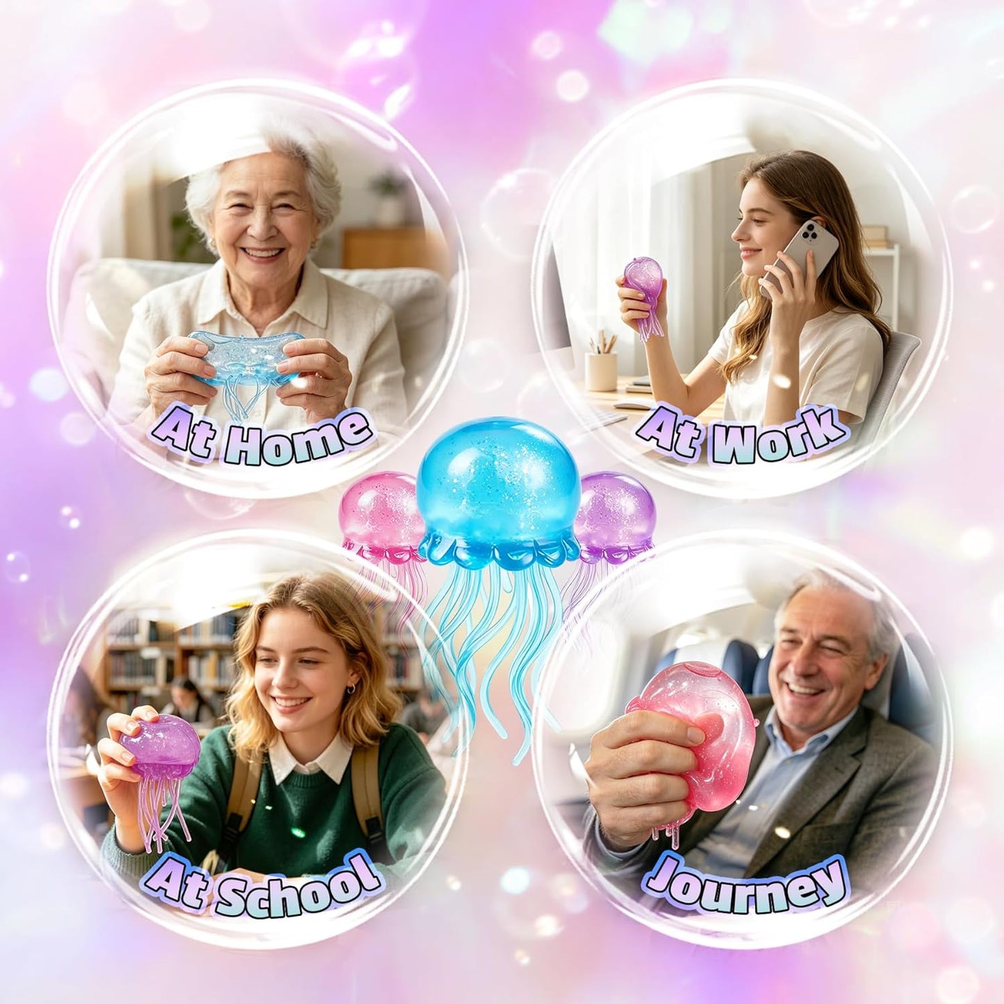 3PCS Squishy Jellyfish,Jellyfish Squeeze Toys Design Squeeze Stress Ball for Adult, Ultra Moldable Stress Relief Sensory Toy