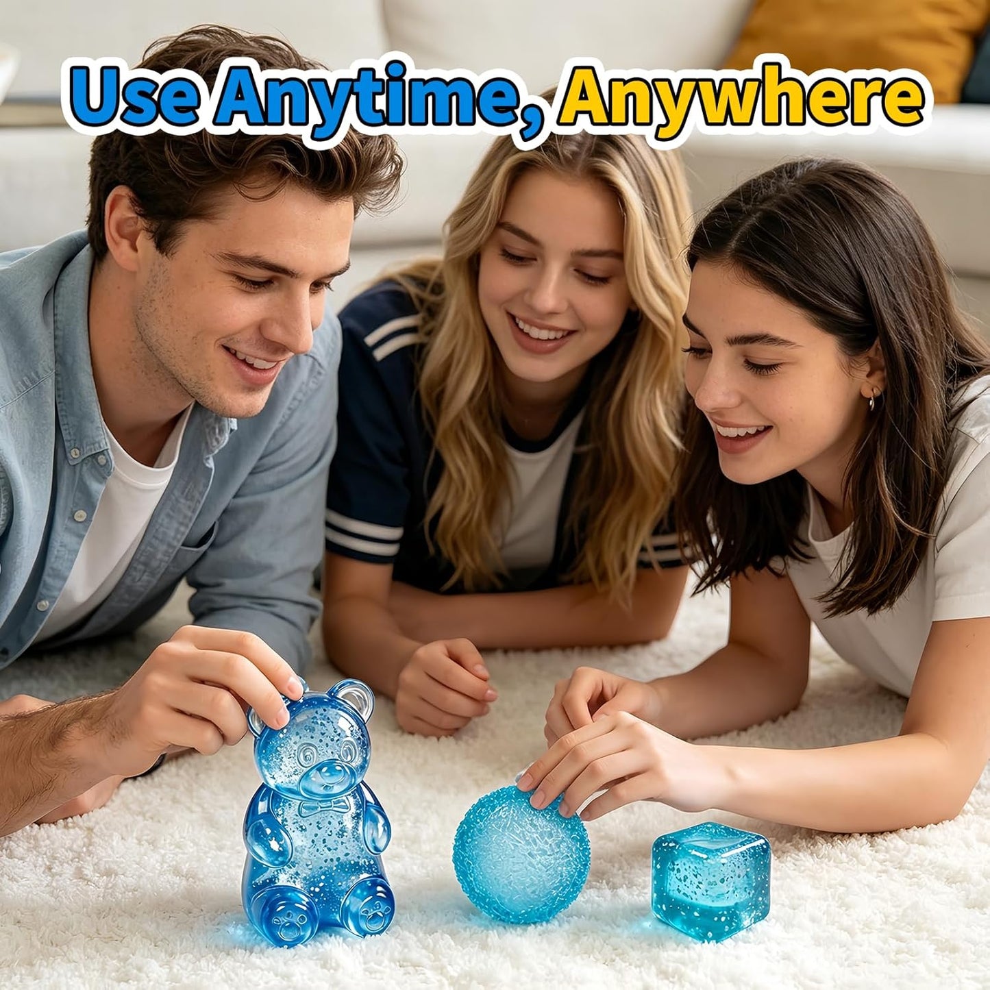 3 Pcs Stress Balls Fidget Toys, Blue Stress Cube Slow Rising, Squeeze Toys for Adults, Classroom Prizes, Christmas, Party Favors, Stocking Stuffers