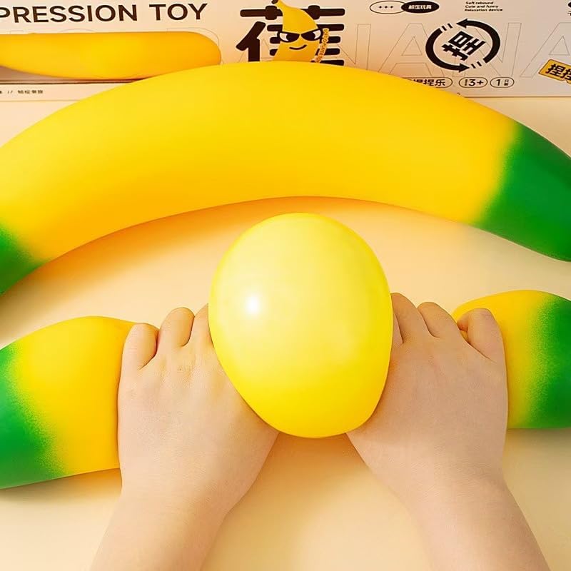 2 Pcs Giant Strawberry & Banana Squishies Fidget Toys Set, Realistic Fruit Squishies Slow Rising Squeeze Toy, Soft Tactile Fidget Toy for Adults Stress Relief Sensory Toy for Office & Daily Relaxation