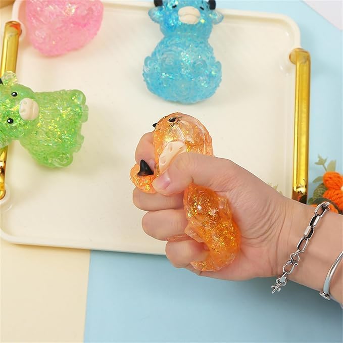 4PCS Glitter Highland Cow Fidget Squishies - Ultra-Soft Slow Rising Stress Relief Toys, Cute Desk Decor for Cow Lovers Adults | Easter Basket Stuffers Party Favors