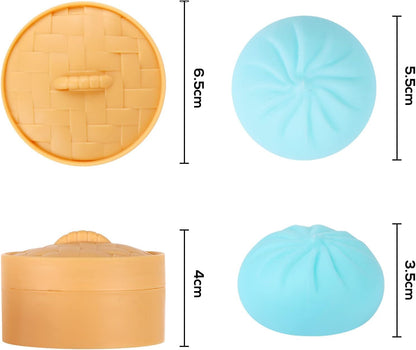 4 Packs Colorful Dumpling Stress Balls Fidget Toys Adults Kids,Squeeze Dough Ball Stress Relief Hand Toys,Bun with Food Steamer Stretchy Sensory Toys
