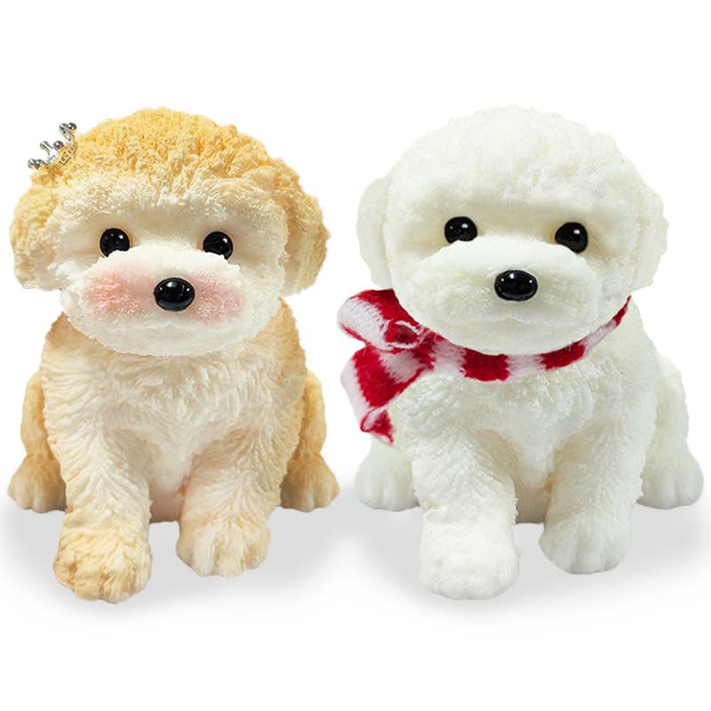 2PCS Cute Squishy Dog Toys - Handmade Squishy Dog Relief Toy, Ultra Soft Silicone Squishies Toy for Kids & Adults, Autism & Anxiety Relief, Fun Gift for Boys & Girls (White-Curry)