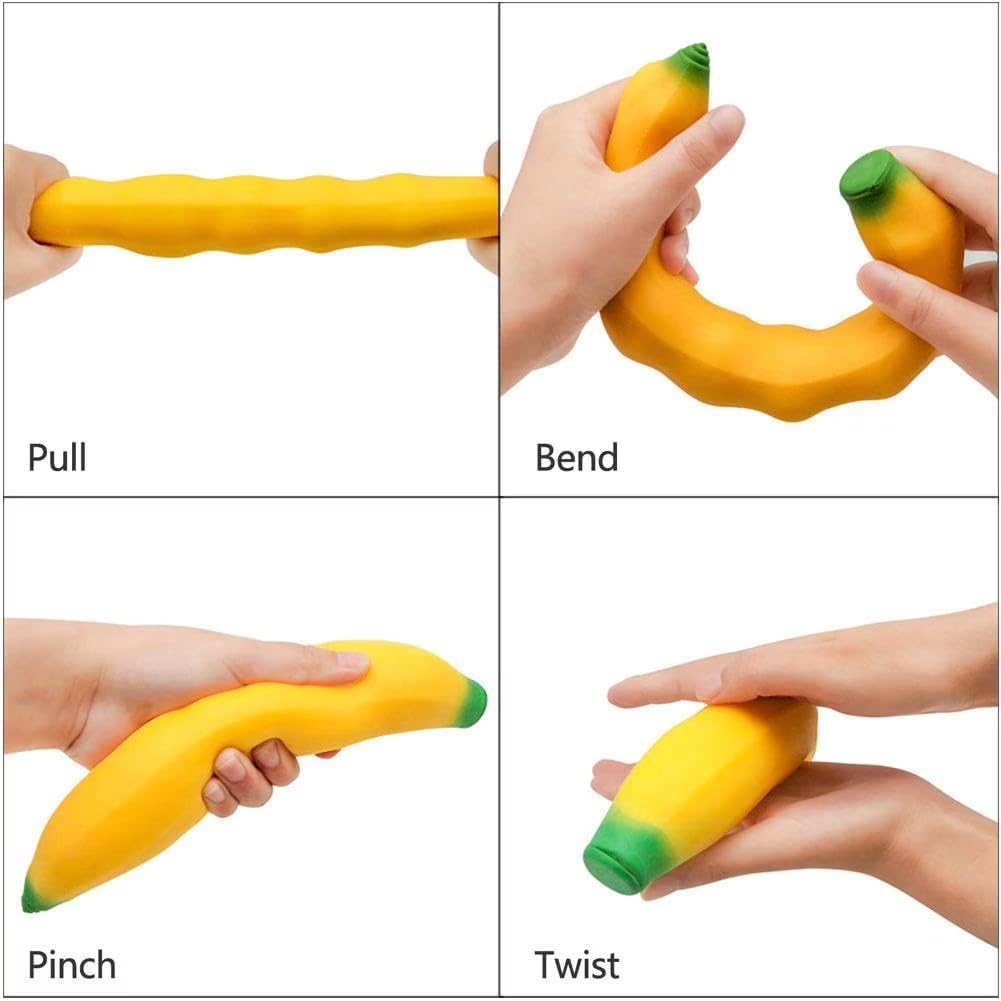 2 Pcs Giant Strawberry & Banana Squishies Fidget Toys Set, Realistic Fruit Squishies Slow Rising Squeeze Toy, Soft Tactile Fidget Toy for Adults Stress Relief Sensory Toy for Office & Daily Relaxation