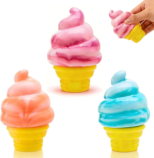 3 Pack Ice Cream Squishies Stress Balls for Teenager and Adults, Desktop Office Squeeze Toys for Autism, Sensory Toys for Birthday Party Easter Basket Stuffer