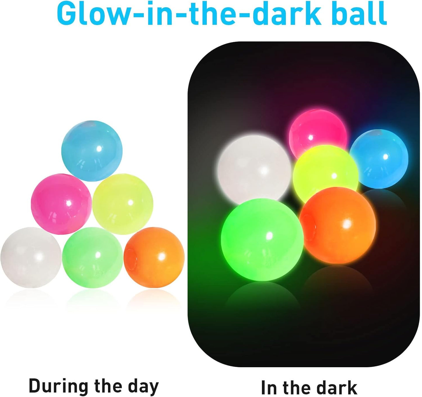 4 Pcs Sticky Balls Ceiling Glow in The Dark Fidget Toys, Night Stress Balls for Adults Fluorescent Sticky Wall Balls, Luminous Balls Jumping Fun Decompression for Kids