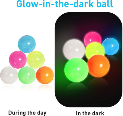 4 Pcs Sticky Balls Ceiling Glow in The Dark Fidget Toys, Night Stress Balls for Adults Fluorescent Sticky Wall Balls, Luminous Balls Jumping Fun Decompression for Kids