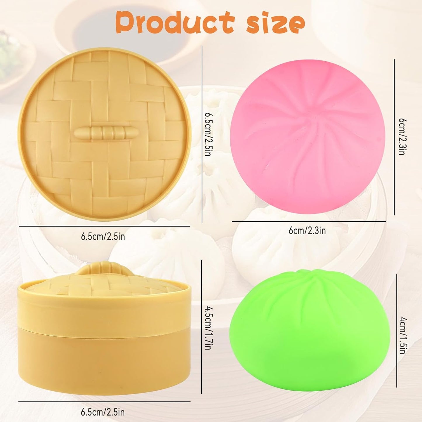 4PCS Dumplings Squishy, 2.56in Squishy Dumpling Mystery Steamer, Fidget Toys Adults & Teens, Sensory Stress Ball Squeeze Toys for Stress Relief, with Food Steamer Stretchy, Desk Toys, Classroom Prizes