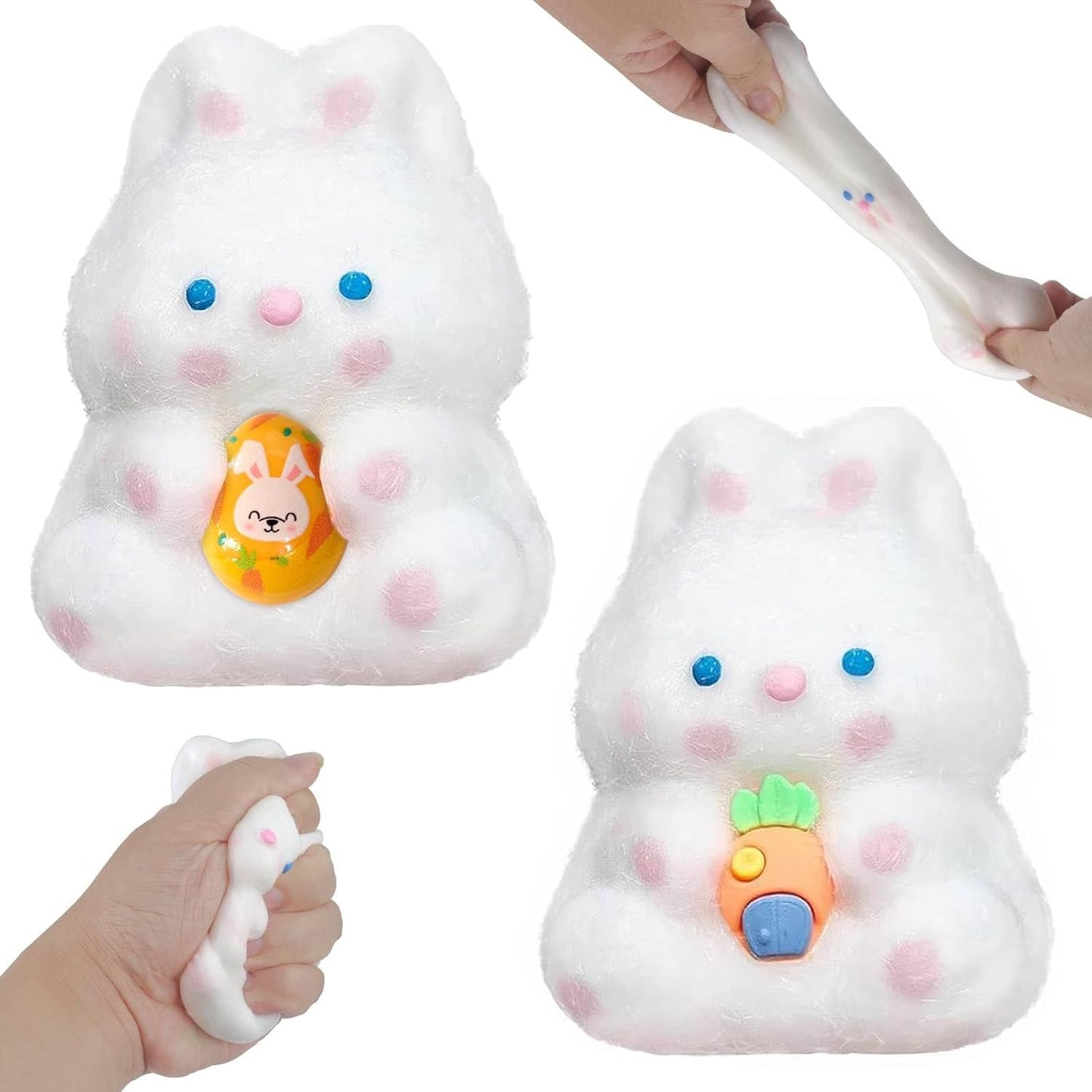 2 Packs Easter Bunny Squishies Fidget Toys, Ultra Soft Squeeze Toys Sticky Toys for Autism, Fidgets Valentines Day Gifts Easter Basket Stuffers