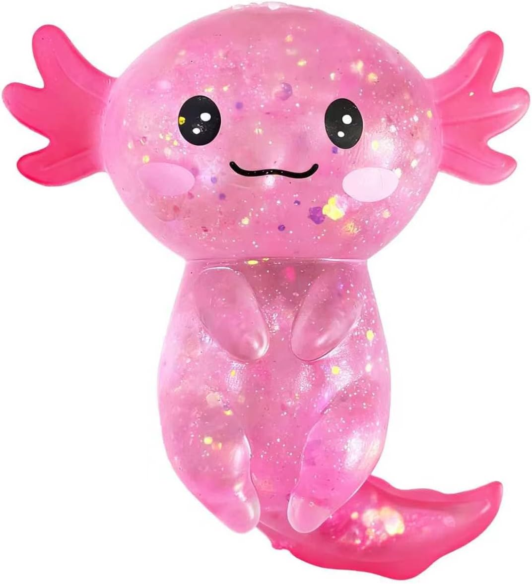 Glitter Axolotls Squishies Toy, Stretchy Axolotls Stress Ball, Soft Squeeze Sensory Fidget Toys for Kids Adults, Cute Easter Basket Stuffers Party Favors Classroom Prizes （Pink）
