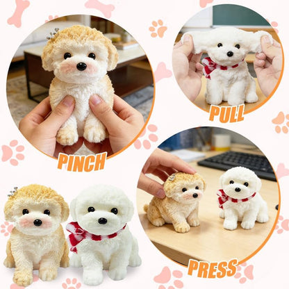 2PCS Cute Squishy Dog Toys - Handmade Squishy Dog Relief Toy, Ultra Soft Silicone Squishies Toy for Kids & Adults, Autism & Anxiety Relief, Fun Gift for Boys & Girls (White-Curry)