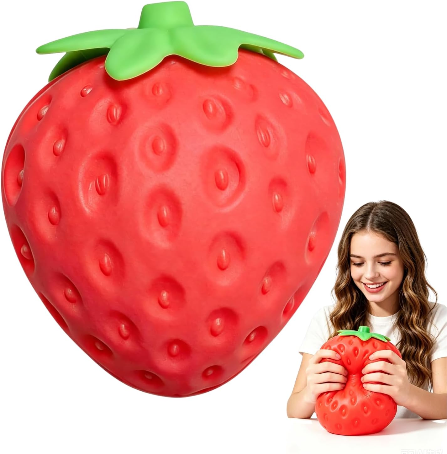 8in Giant Strawberry Squishy, Jumbo Big Cute Realistic Strawberry Stress Ball Soft Squishys Slow Rising Stress Ball for Anxiety Stress Party Favors (Giant Strawberry)