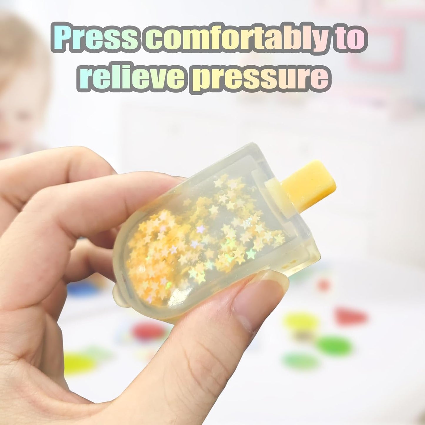 12 Pcs Popsicle Squeeze Fidgets Squishies Set, Ice Cube Stress Relief, Stress Relief Birthday Christmas Halloween Gifts for Adults