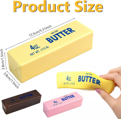 Butter Squishy Fidget 3 Pcs, Super Soft Butter-Shaped Slow Rising Squeeze, Stress Relief Anxiety Relaxation Squishies, Ideal for Birthday Gifts, Party Favors and Classroom Prizes (3, Butter&Chocolate)