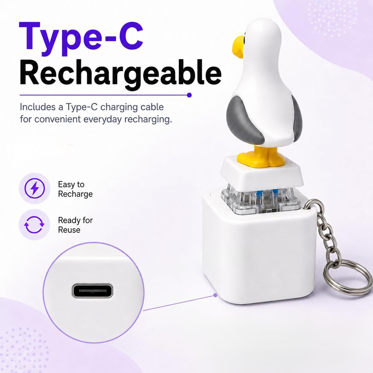 Seagull Mine Button Keychain Fidget Toy, Mechanical Clicker Rechargeable Keyboard Fidget 4 Pack