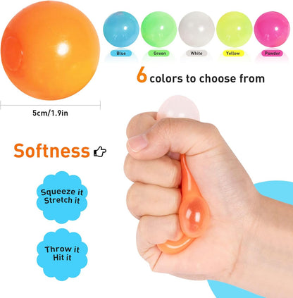 4 Pcs Sticky Balls Ceiling Glow in The Dark Fidget Toys, Night Stress Balls for Adults Fluorescent Sticky Wall Balls, Luminous Balls Jumping Fun Decompression for Kids