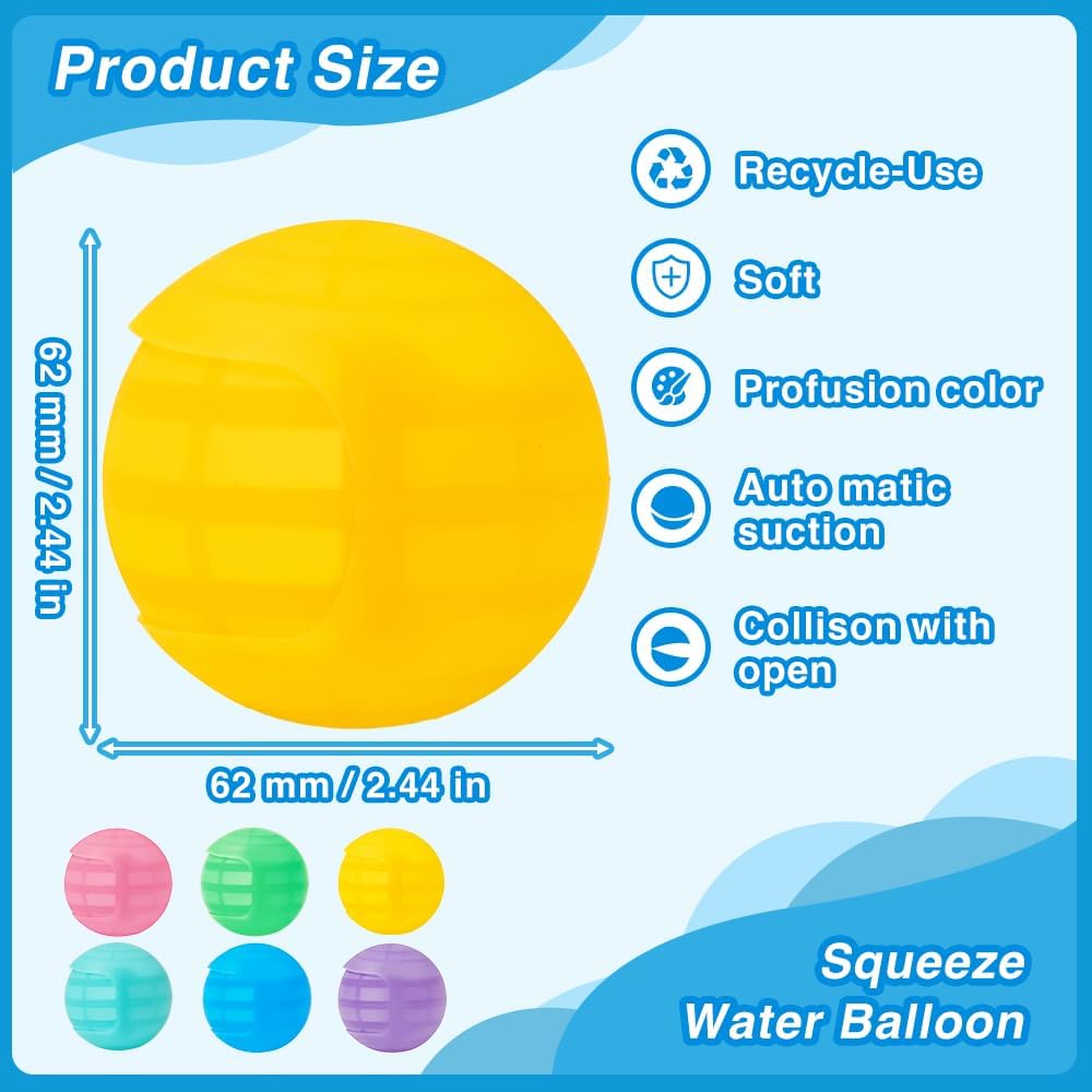 12Pcs Reusable Water Balloons, Self Sealing Quick Fill Silicone Water Toys for Kids 3-12, Summer Outdoor Water Games