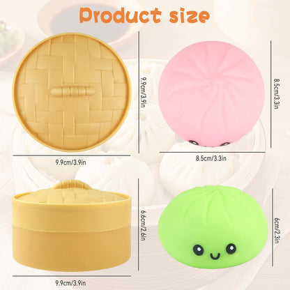6PCS Dumpling Squishies, Dumpling Squishy with Smile, Stress Relief Anxiety Squeeze Toys with Food Steamer, for Birthday Gifts, Party Favors, Classroom Prizes, Easter Basket Stuffers