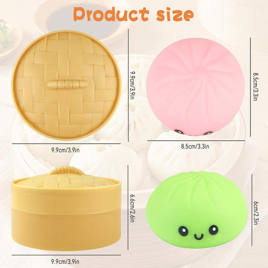 6PCS Dumpling Squishies, Dumpling Squishy with Smile, Stress Relief Anxiety Squeeze Toys with Food Steamer, for Birthday Gifts, Party Favors, Classroom Prizes, Easter Basket Stuffers