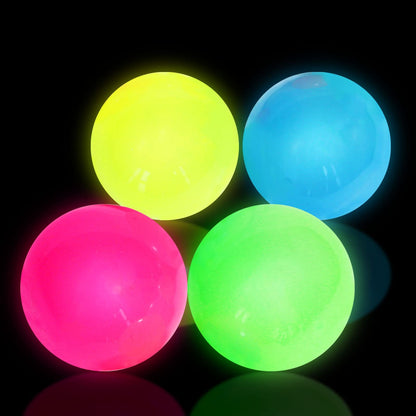 4 Pcs Sticky Balls Ceiling Glow in The Dark Fidget Toys, Night Stress Balls for Adults Fluorescent Sticky Wall Balls, Luminous Balls Jumping Fun Decompression for Kids