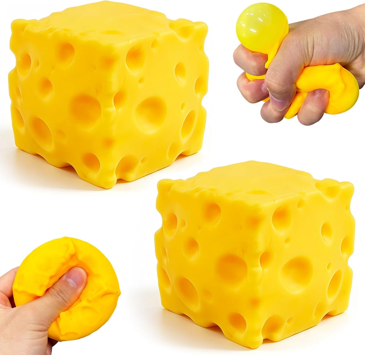 2 Pcs Cheese Squeeze Toy, Yellow Stress Cube Fidget Toys, Cheese Stress Balls Relief for Adults, Easter, Party Favors Gift