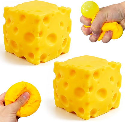 2 Pcs Cheese Squeeze Toy, Yellow Stress Cube Fidget Toys, Cheese Stress Balls Relief for Adults, Easter, Party Favors Gift