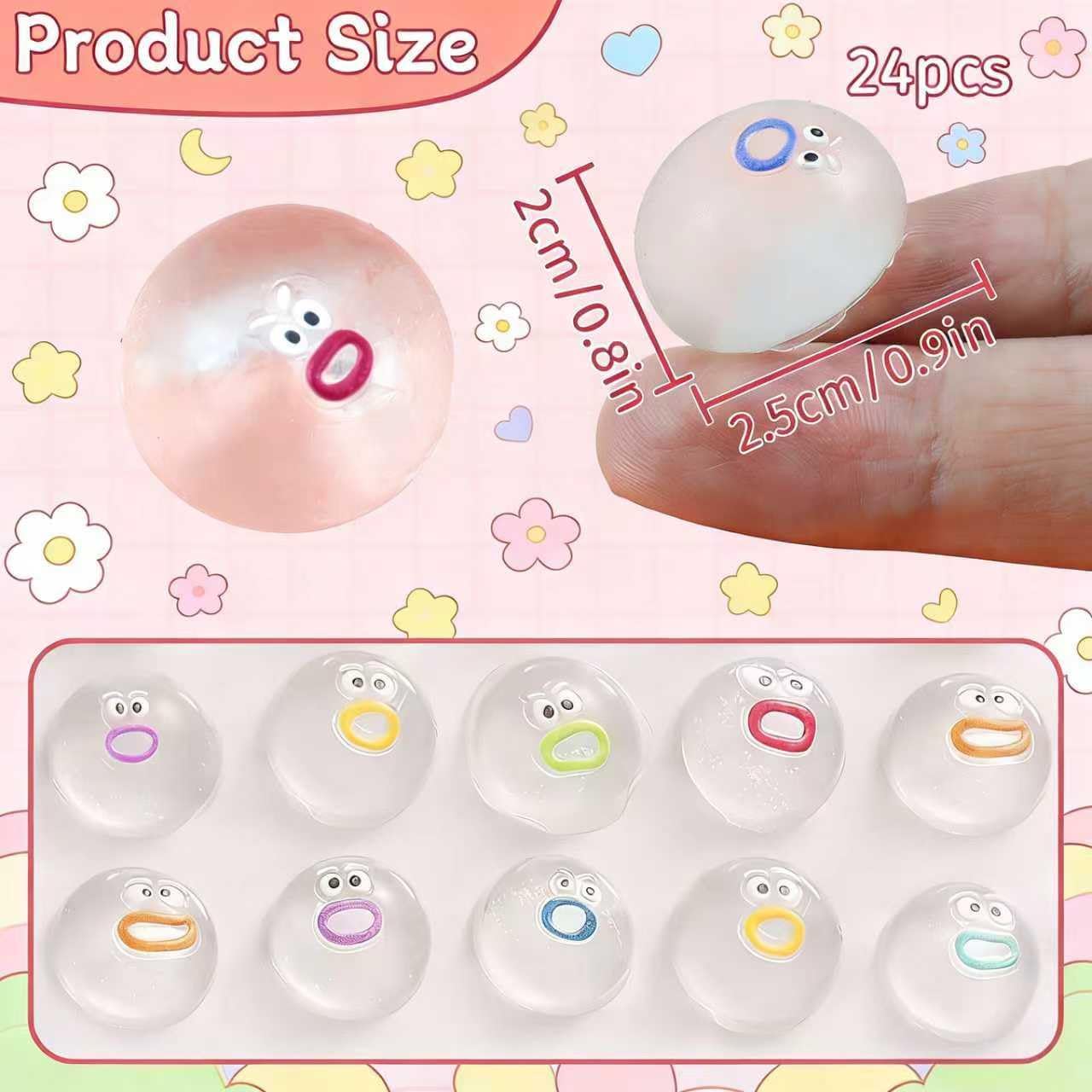 24 Packs Mini Squishies Expression Squeeze Fidget Toys with 24 Keychains, Sticky Cute Mini Fidgets Squishy Toys Stress Reliever Toys, Pinata Fillers Easter Basket Stuffers Party Favors (Transparent)