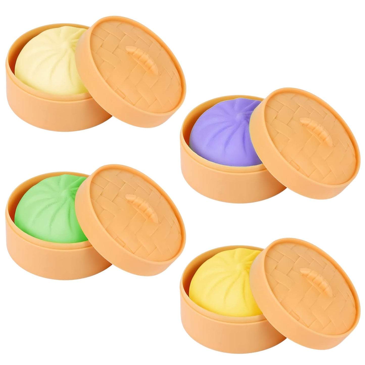 6PCS Dumpling Squishies, Dumpling Squishy with Smile, Stress Relief Anxiety Squeeze Toys with Food Steamer, for Birthday Gifts, Party Favors, Classroom Prizes, Easter Basket Stuffers