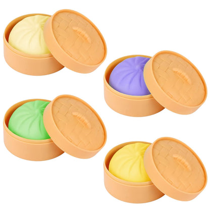 6PCS Dumpling Squishies, Dumpling Squishy with Smile, Stress Relief Anxiety Squeeze Toys with Food Steamer, for Birthday Gifts, Party Favors, Classroom Prizes, Easter Basket Stuffers