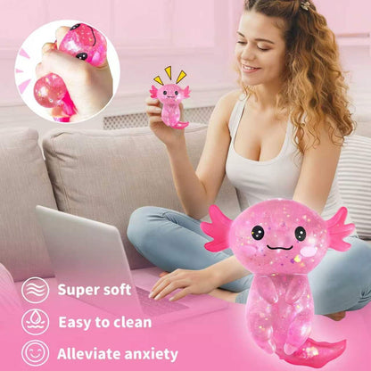 Glitter Axolotls Squishies Toy, Stretchy Axolotls Stress Ball, Soft Squeeze Sensory Fidget Toys for Kids Adults, Cute Easter Basket Stuffers Party Favors Classroom Prizes （Pink）