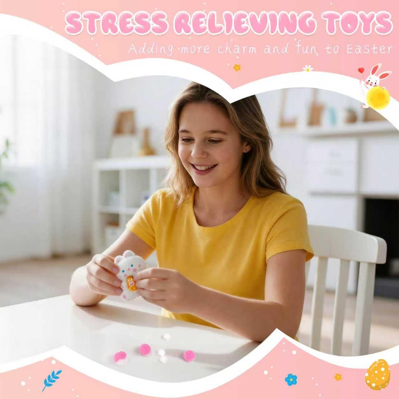 2 Packs Easter Bunny Squishies Fidget Toys, Ultra Soft Squeeze Toys Sticky Toys for Autism, Fidgets Valentines Day Gifts Easter Basket Stuffers
