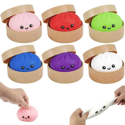 6PCS Dumpling Squishies, Dumpling Squishy with Smile, Stress Relief Anxiety Squeeze Toys with Food Steamer, for Birthday Gifts, Party Favors, Classroom Prizes, Easter Basket Stuffers