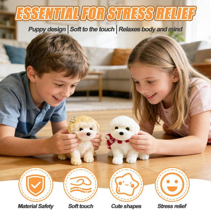 2PCS Cute Squishy Dog Toys - Handmade Squishy Dog Relief Toy, Ultra Soft Silicone Squishies Toy for Kids & Adults, Autism & Anxiety Relief, Fun Gift for Boys & Girls (White-Curry)