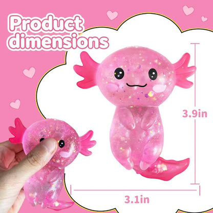 Glitter Axolotls Squishies Toy, Stretchy Axolotls Stress Ball, Soft Squeeze Sensory Fidget Toys for Kids Adults, Cute Easter Basket Stuffers Party Favors Classroom Prizes （Pink）
