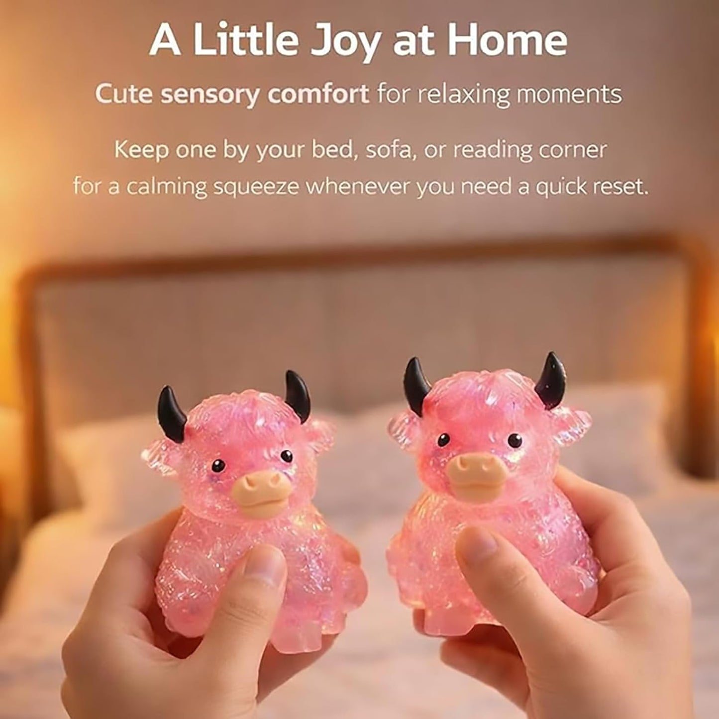 4PCS Glitter Highland Cow Fidget Squishies - Ultra-Soft Slow Rising Stress Relief Toys, Cute Desk Decor for Cow Lovers Adults | Easter Basket Stuffers Party Favors