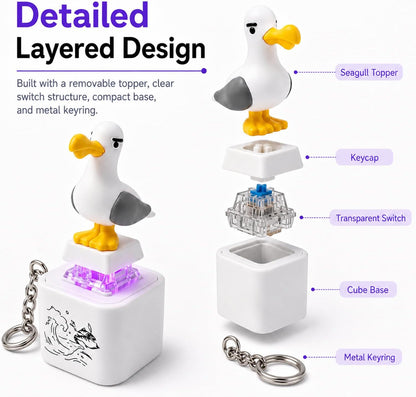 Seagull Mine Button Keychain Fidget Toy, Mechanical Clicker Rechargeable Keyboard Fidget 4 Pack
