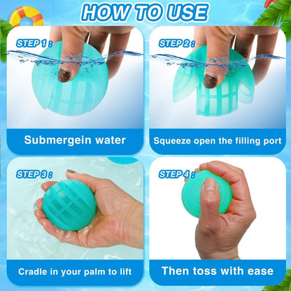 12Pcs Reusable Water Balloons, Self Sealing Quick Fill Silicone Water Toys for Kids 3-12, Summer Outdoor Water Games