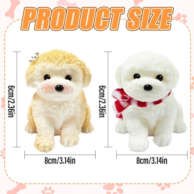2PCS Cute Squishy Dog Toys - Handmade Squishy Dog Relief Toy, Ultra Soft Silicone Squishies Toy for Kids & Adults, Autism & Anxiety Relief, Fun Gift for Boys & Girls (White-Curry)