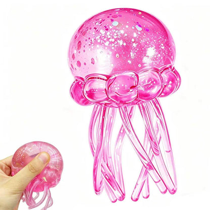 Jellyfish Squishy Toy, Glitter Jellyfish Squishy Squeeze Toy, Soft Slow Rise Squish Sensory Fidget Toy for Relaxing Hand Play, Cute Jelly Fish Squishy for Kids and Adults(Blue)