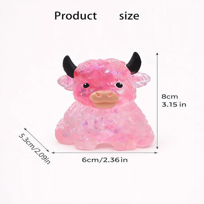 4PCS Glitter Highland Cow Fidget Squishies - Ultra-Soft Slow Rising Stress Relief Toys, Cute Desk Decor for Cow Lovers Adults | Easter Basket Stuffers Party Favors