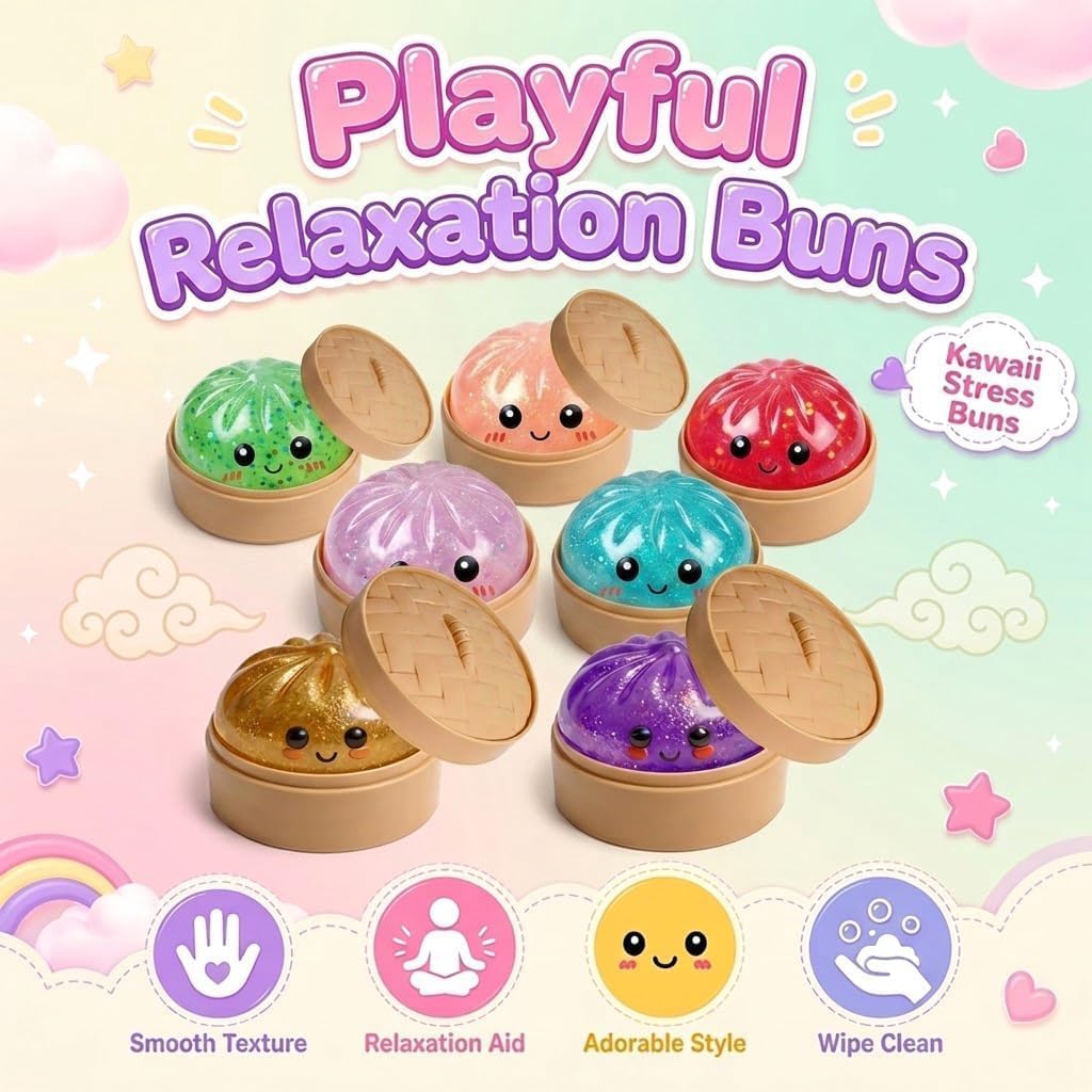 4PCS Dumpling Squishy Toy, Cute Stretchable Dumpling Squishy with Food Steaming Box